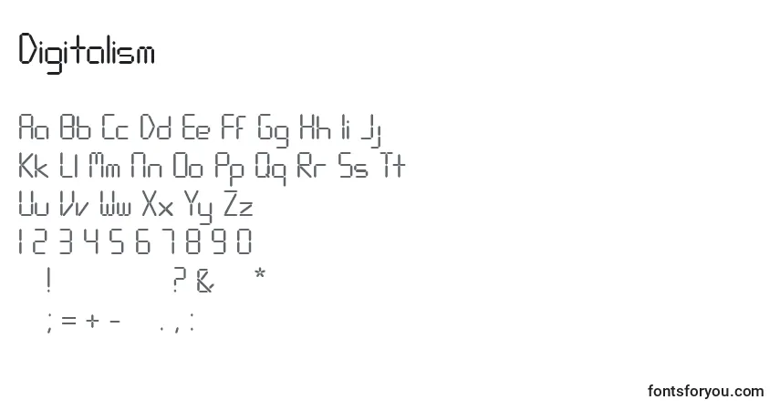 Czcionka Digitalism – alfabet, cyfry, specjalne znaki