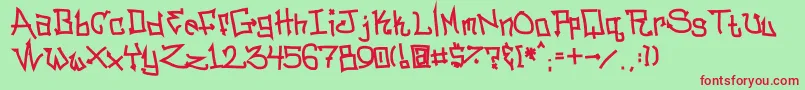 Bitcsn-Schriftart – Rote Schriften auf grünem Hintergrund