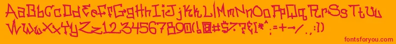 Bitcsn-Schriftart – Rote Schriften auf orangefarbenem Hintergrund