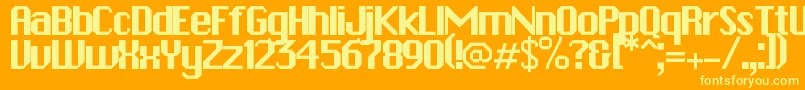 Zapatista-Schriftart – Gelbe Schriften auf orangefarbenem Hintergrund