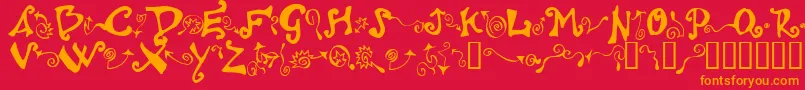 Polywog ffy-Schriftart – Orangefarbene Schriften auf rotem Hintergrund