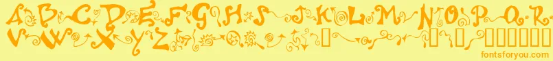 Polywog ffy-Schriftart – Orangefarbene Schriften auf gelbem Hintergrund