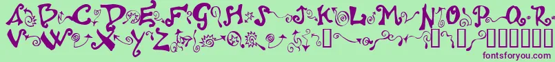 Polywog ffy-Schriftart – Violette Schriften auf grünem Hintergrund