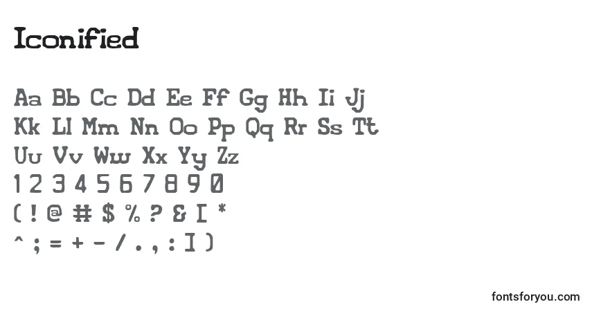Schriftart Iconified – Alphabet, Zahlen, spezielle Symbole