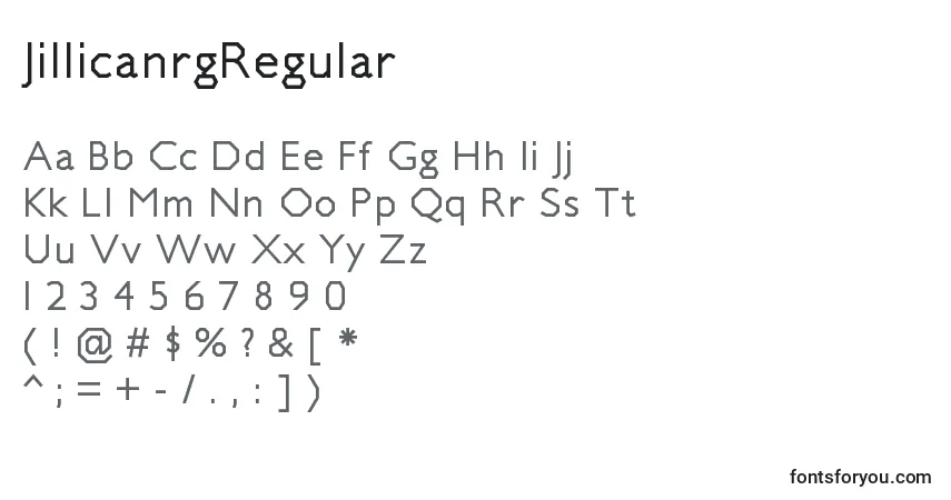 A fonte JillicanrgRegular – alfabeto, números, caracteres especiais