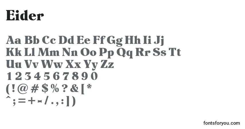 A fonte Eider – alfabeto, números, caracteres especiais