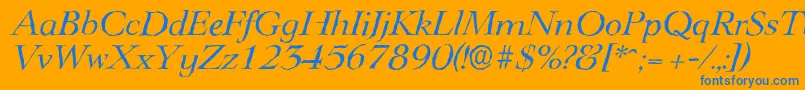 LingwoodantiqueItalic-Schriftart – Blaue Schriften auf orangefarbenem Hintergrund