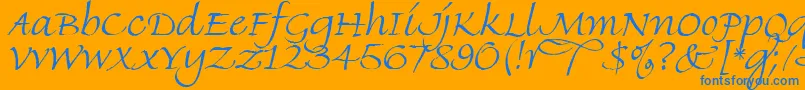 FineHandLetPlain.1.0 Font – Blue Fonts on Orange Background