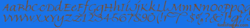 FineHandLetPlain.1.0 Font – Brown Fonts on Blue Background