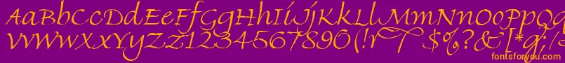 FineHandLetPlain.1.0 Font – Orange Fonts on Purple Background