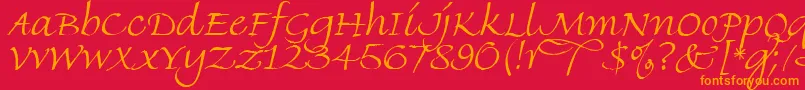 FineHandLetPlain.1.0-Schriftart – Orangefarbene Schriften auf rotem Hintergrund