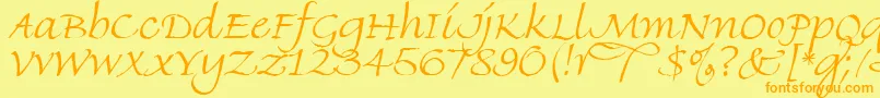 FineHandLetPlain.1.0 Font – Orange Fonts on Yellow Background