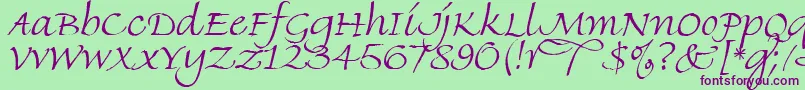 FineHandLetPlain.1.0 Font – Purple Fonts on Green Background