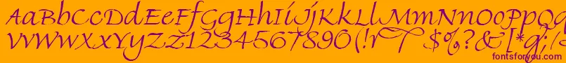 FineHandLetPlain.1.0-Schriftart – Violette Schriften auf orangefarbenem Hintergrund