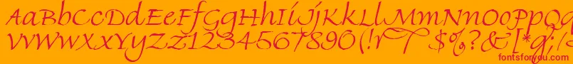 FineHandLetPlain.1.0 Font – Red Fonts on Orange Background