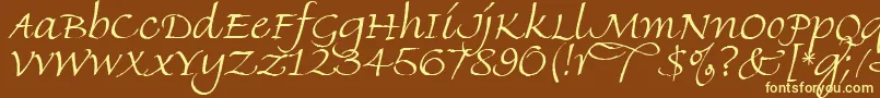 FineHandLetPlain.1.0 Font – Yellow Fonts on Brown Background