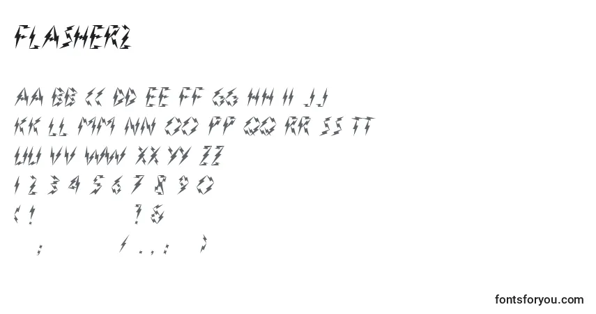 A fonte Flasher2 – alfabeto, números, caracteres especiais