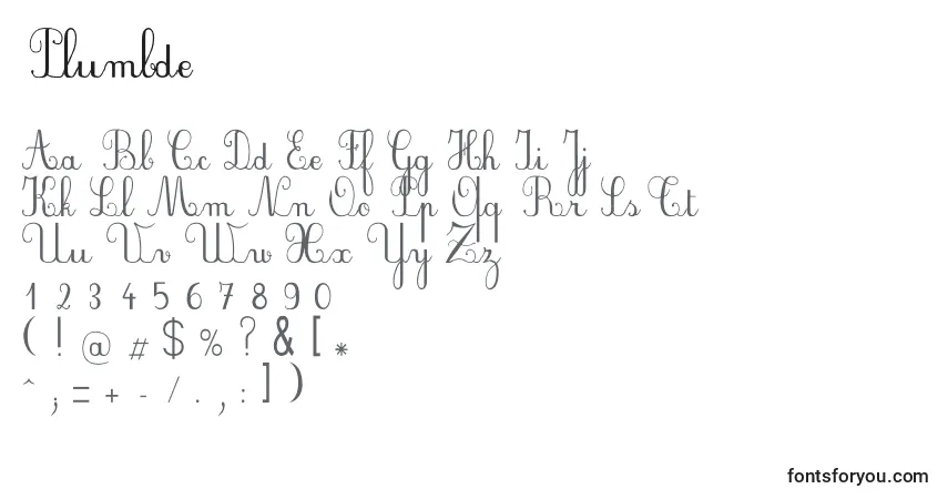 Schriftart Plumbde – Alphabet, Zahlen, spezielle Symbole