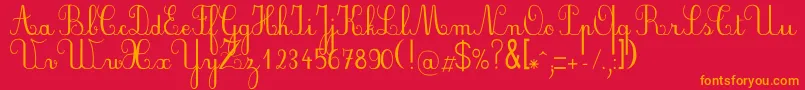 Plumbde-Schriftart – Orangefarbene Schriften auf rotem Hintergrund