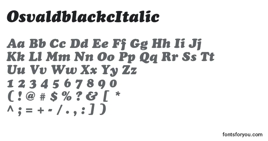 A fonte OsvaldblackcItalic – alfabeto, números, caracteres especiais