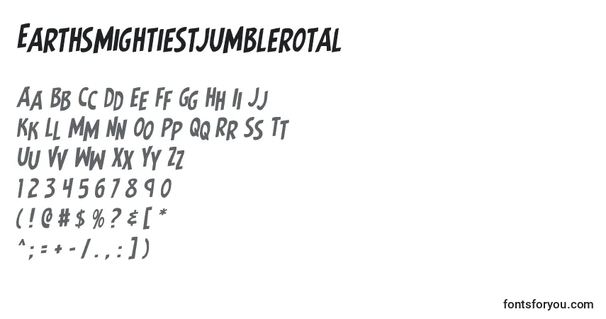 Czcionka Earthsmightiestjumblerotal – alfabet, cyfry, specjalne znaki