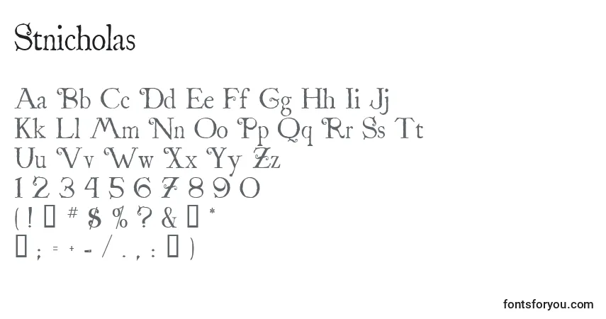 Czcionka Stnicholas – alfabet, cyfry, specjalne znaki