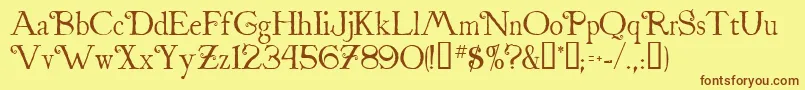 フォントStnicholas – 茶色の文字が黄色の背景にあります。