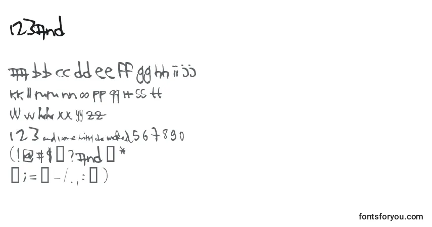 A fonte 123and – alfabeto, números, caracteres especiais