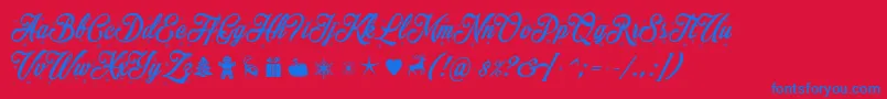 Merrychristmasflake-Schriftart – Blaue Schriften auf rotem Hintergrund
