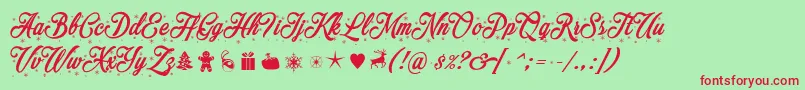 Merrychristmasflake-Schriftart – Rote Schriften auf grünem Hintergrund