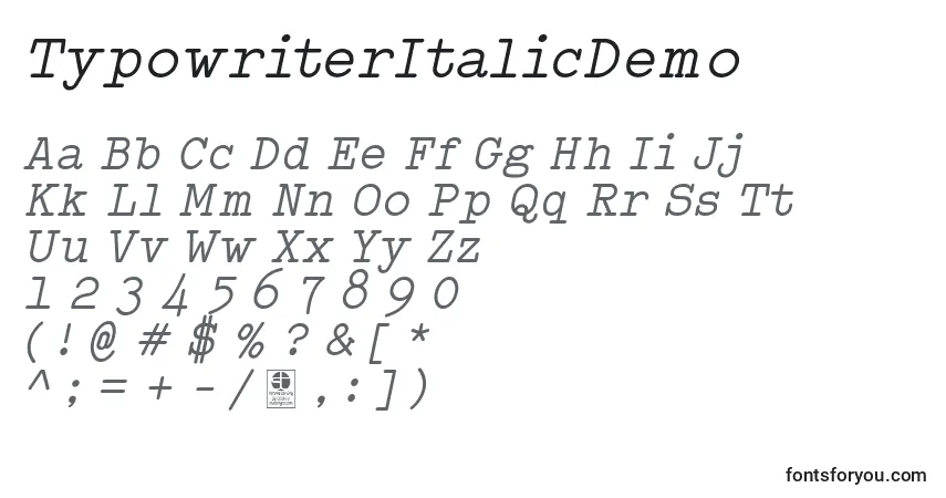Schriftart TypowriterItalicDemo – Alphabet, Zahlen, spezielle Symbole