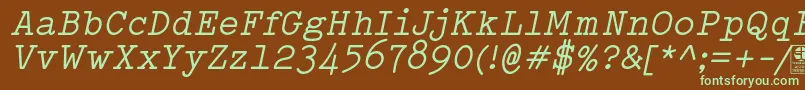 フォントTypowriterItalicDemo – 緑色の文字が茶色の背景にあります。