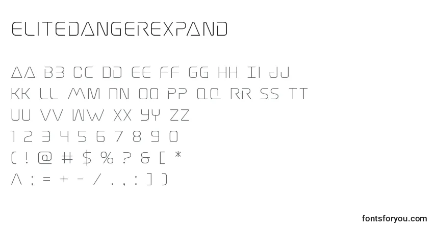 Czcionka Elitedangerexpand – alfabet, cyfry, specjalne znaki