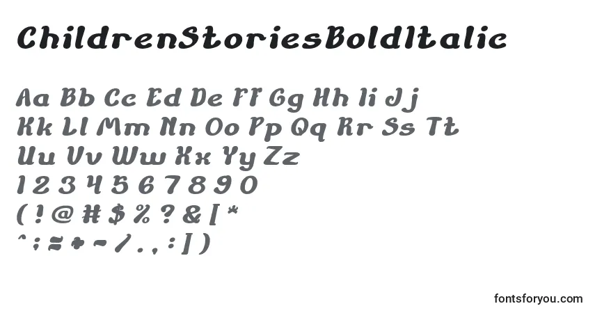 Шрифт ChildrenStoriesBoldItalic – алфавит, цифры, специальные символы