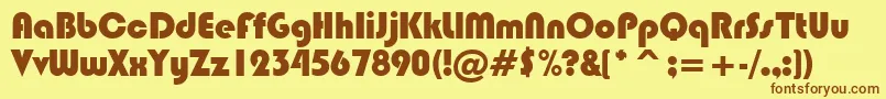 フォントBlippoBlackBt – 茶色の文字が黄色の背景にあります。