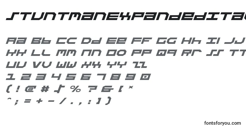 A fonte StuntmanExpandedItalic – alfabeto, números, caracteres especiais