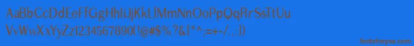 フォントImperiumcond – 茶色の文字が青い背景にあります。