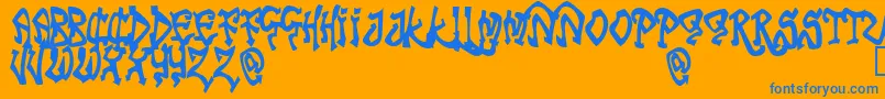 TribalFunk-Schriftart – Blaue Schriften auf orangefarbenem Hintergrund