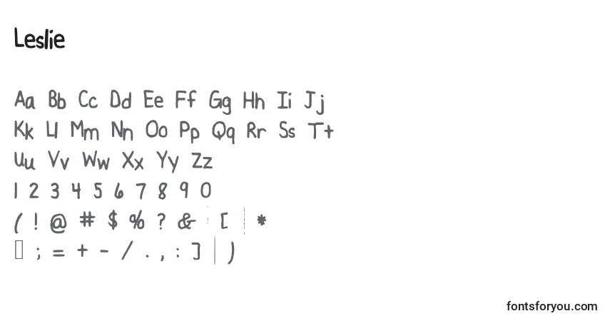 Leslie-fontti – aakkoset, numerot, erikoismerkit