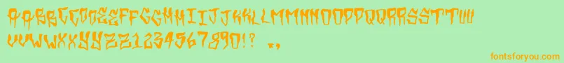 フォントGrimey – オレンジの文字が緑の背景にあります。