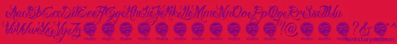 DhfMilestoneScriptDemo-Schriftart – Violette Schriften auf rotem Hintergrund