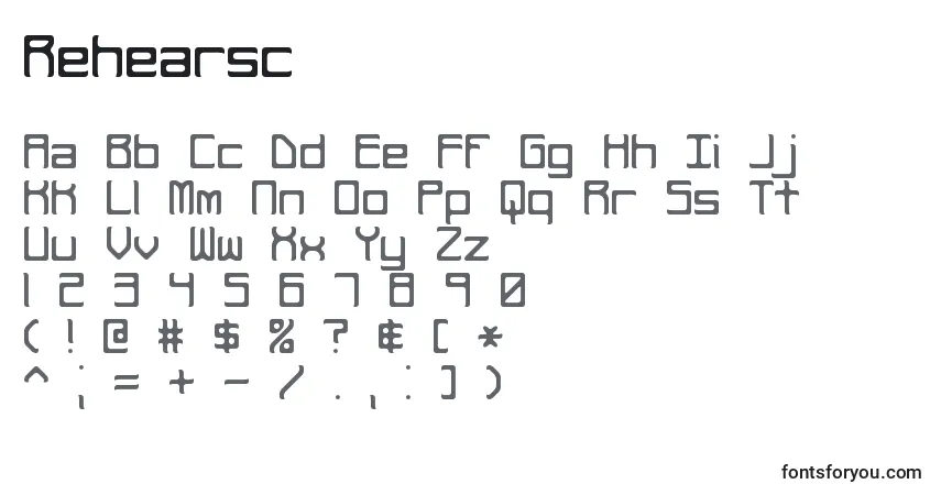 Czcionka Rehearsc – alfabet, cyfry, specjalne znaki