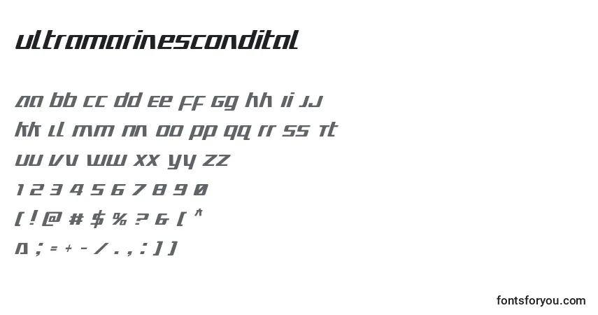 Czcionka Ultramarinescondital – alfabet, cyfry, specjalne znaki
