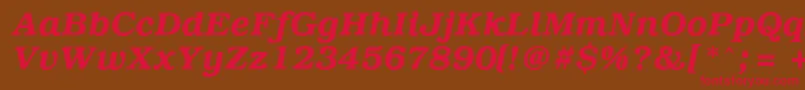 フォントPcBrusselsDemiitalic – 赤い文字が茶色の背景にあります。