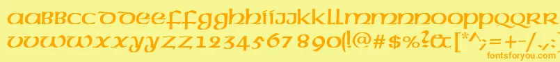 フォントAmericanUncial – オレンジの文字が黄色の背景にあります。