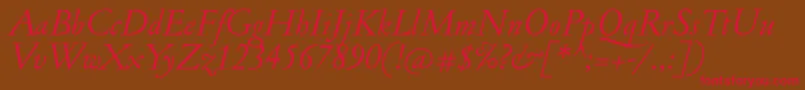 フォントJannonantItalic – 赤い文字が茶色の背景にあります。