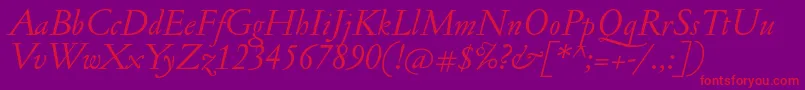 JannonantItalic-Schriftart – Rote Schriften auf violettem Hintergrund