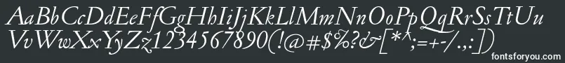 JannonantItalic-fontti – valkoiset fontit mustalla taustalla