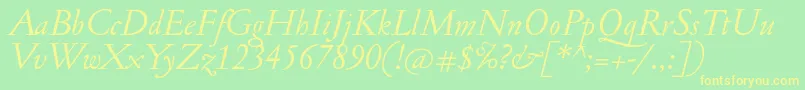 JannonantItalic-Schriftart – Gelbe Schriften auf grünem Hintergrund