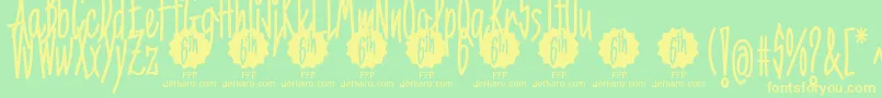 Подробнее о шрифте 6thAniversarioDemoFontFfp Шрифт 6thAniversarioDemoFontFfp – жёлтые шрифты на зелёном фоне